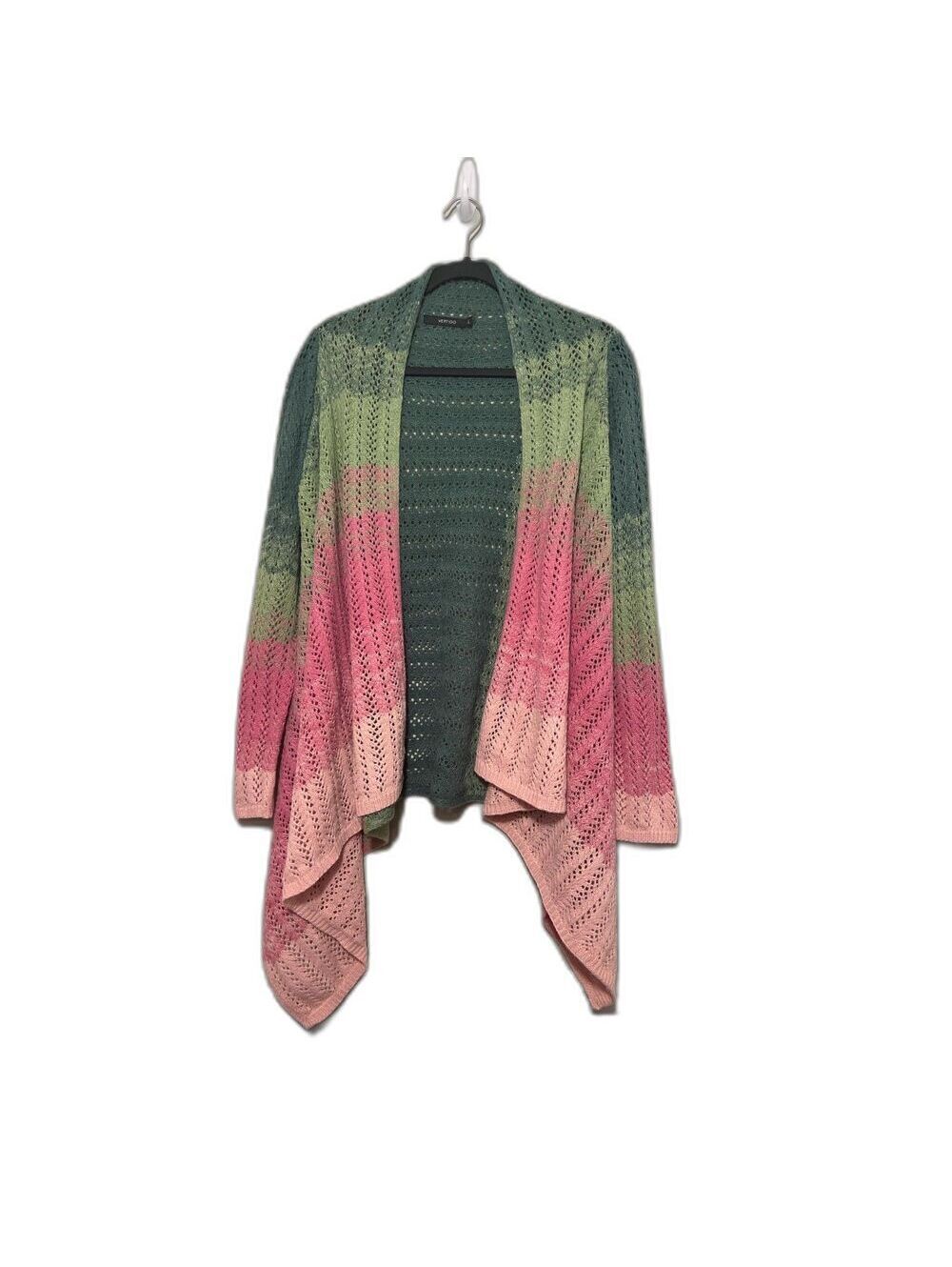 Vertigo Open Front Green and Pink Gradient Knit Cardigan Large